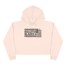 Load image into Gallery viewer, Gingers, Bullets, Blades & Freedom Crop Hoodie — Women's Graphic Crop Hoodie