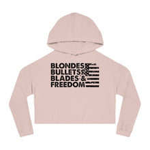 Load image into Gallery viewer, Blondes, Bullets, Blades & Freedom - Adult Women's Crop Hoodie