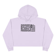 Load image into Gallery viewer, Gingers, Bullets, Blades & Freedom Crop Hoodie — Women's Graphic Crop Hoodie