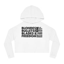 Load image into Gallery viewer, Blondes, Bullets, Blades & Freedom - Adult Women's Crop Hoodie
