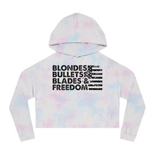 Load image into Gallery viewer, Blondes, Bullets, Blades & Freedom - Adult Women's Crop Hoodie