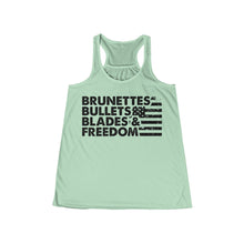 Load image into Gallery viewer, Brunettes, Bullets, Blades & Freedom - Adult Womens Tank Top