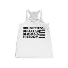 Load image into Gallery viewer, Brunettes, Bullets, Blades & Freedom - Adult Womens Tank Top