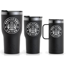 Load image into Gallery viewer, Kevlar and Coffee Black Tumblers - Outlined 30 oz, 20 oz, and 16 oz