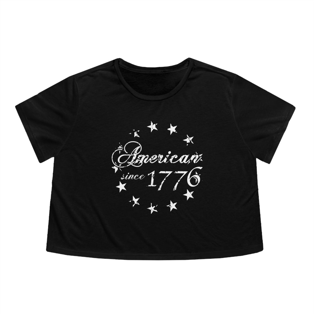 American Since 1776 - Betsy Ross Flag - Adult Women's Flowy Cropped Tee