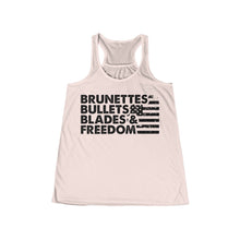 Load image into Gallery viewer, Brunettes, Bullets, Blades &amp; Freedom - Adult Womens Tank Top
