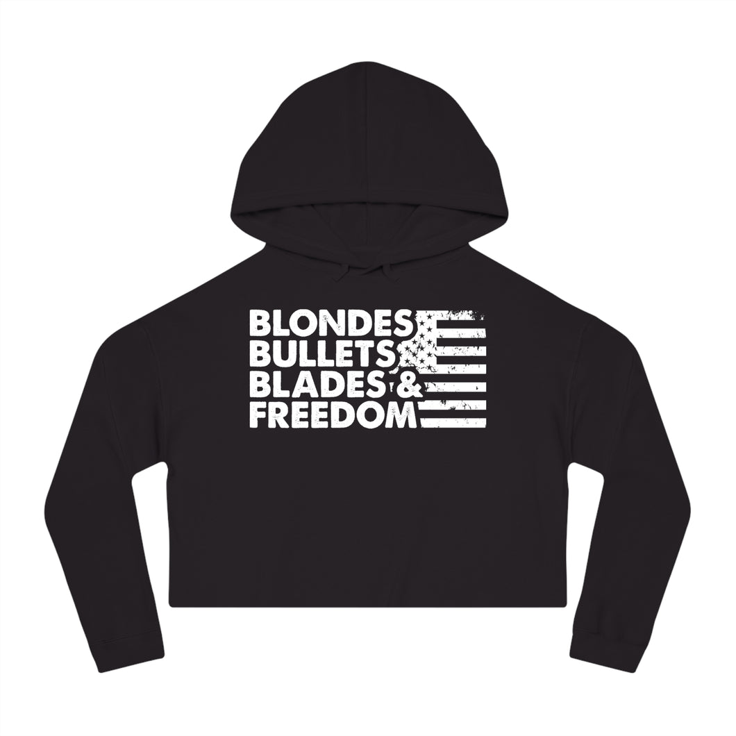 Blondes, Bullets, Blades & Freedom - Adult Women's Crop Hoodie