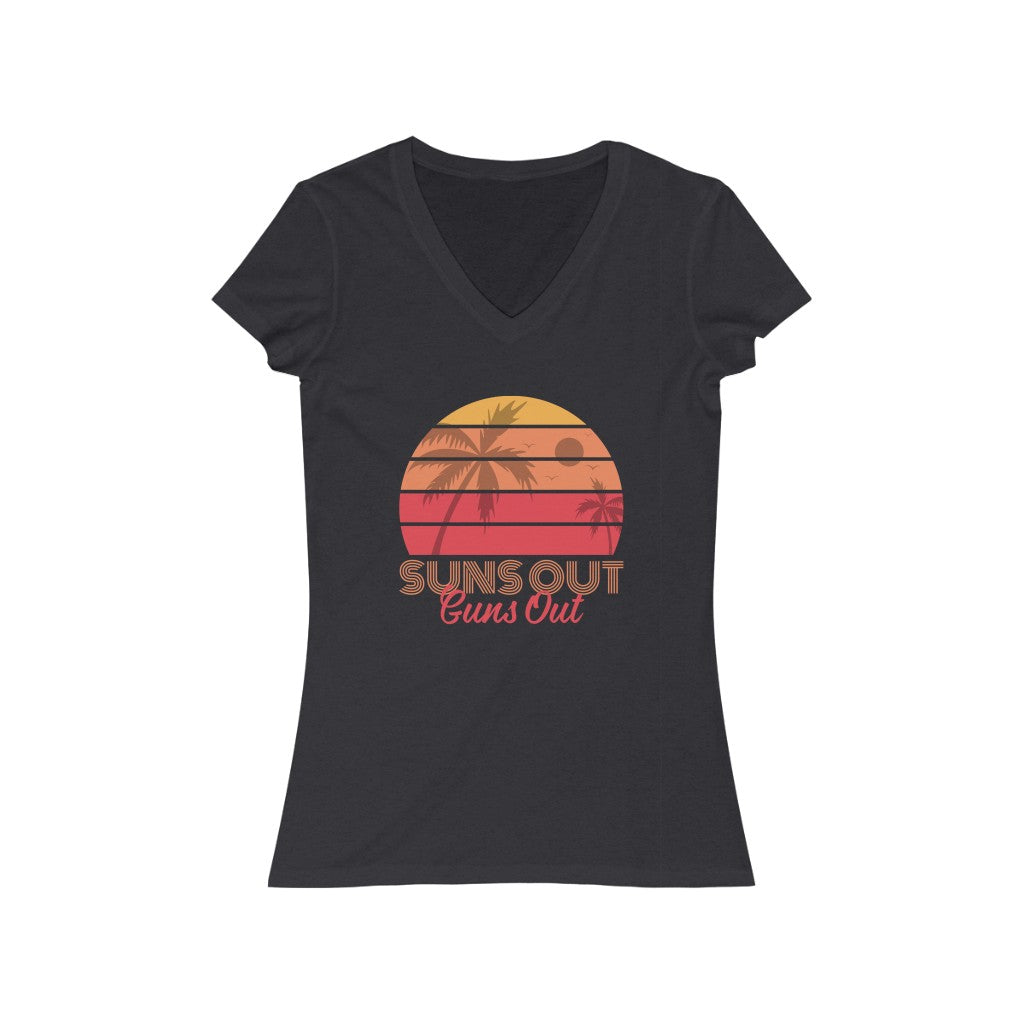 Suns Out Guns Out - Women's Jersey Short Sleeve V-Neck Tee