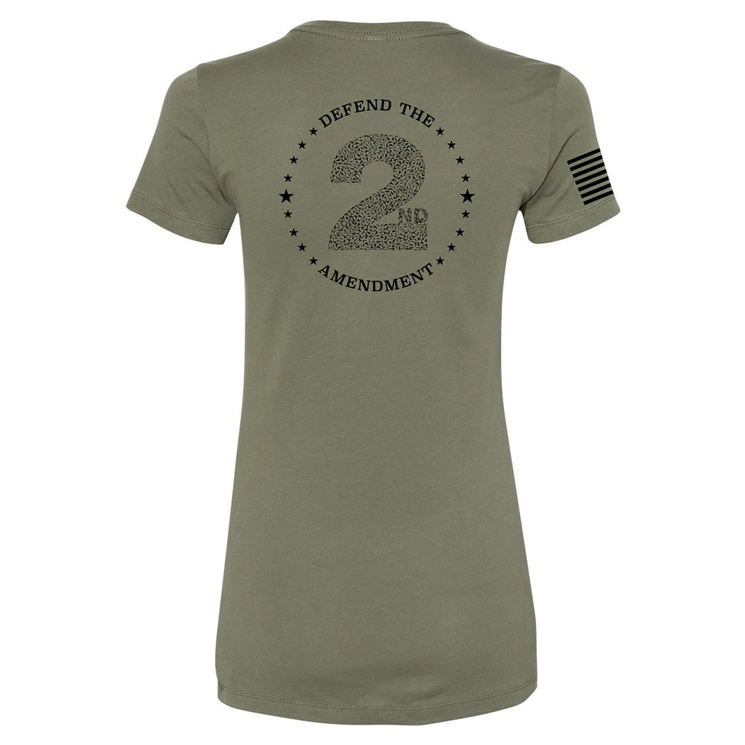 Defend The 2nd Amendment - Adult Womens Military Green T-Shirt Back